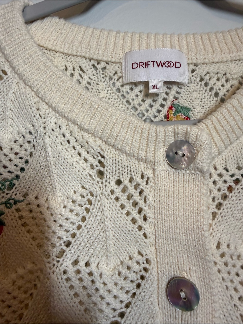 DRIFTWOOD Cream Open-Knit Button Cardigan Strawberry Fields Boho Western Prairie - Picture 4 of 12